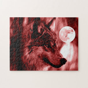 Wolf Fullmoon & Red Night - Wilde Tiere Kunst Puzzle