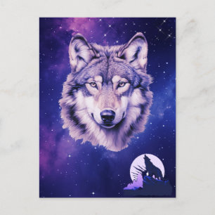 Wolf-Galaxie-Sterne-Kosmische-Geburtstagsfeier  Postkarte