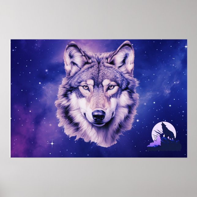 Wolf-Galaxie-Sterne-Kosmischer Geburtstag  Poster (Vorne)