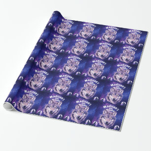 Wolf Galaxy Stars Kosmische Geburtstagsparty Geschenkpapier
