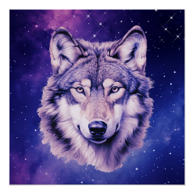 Wolf Galaxy Stars Kosmische Geburtstagsparty Poster (Vorderseite)