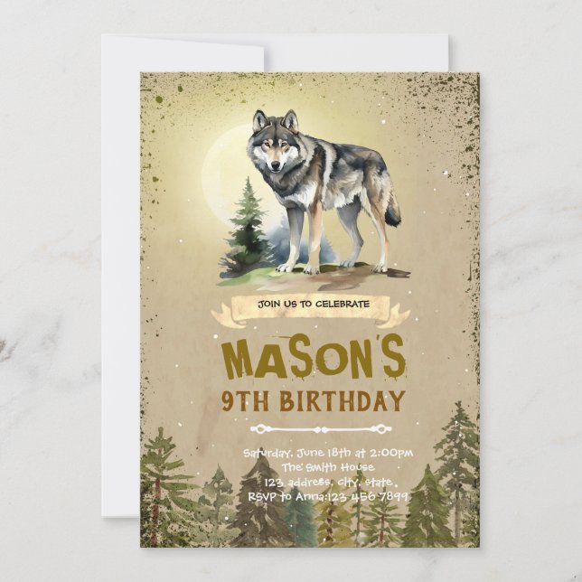 Wolf Geburtstagsfeier Einladung (Vorderseite)