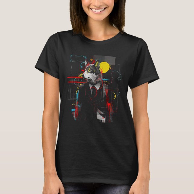 Wolf geometrisch, Kunsttiermotiv, Wolf T-Shirt (Vorderseite)