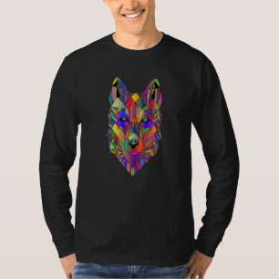 Wolf geometrische farbenfrohe Kunst Tiergesicht W T-Shirt