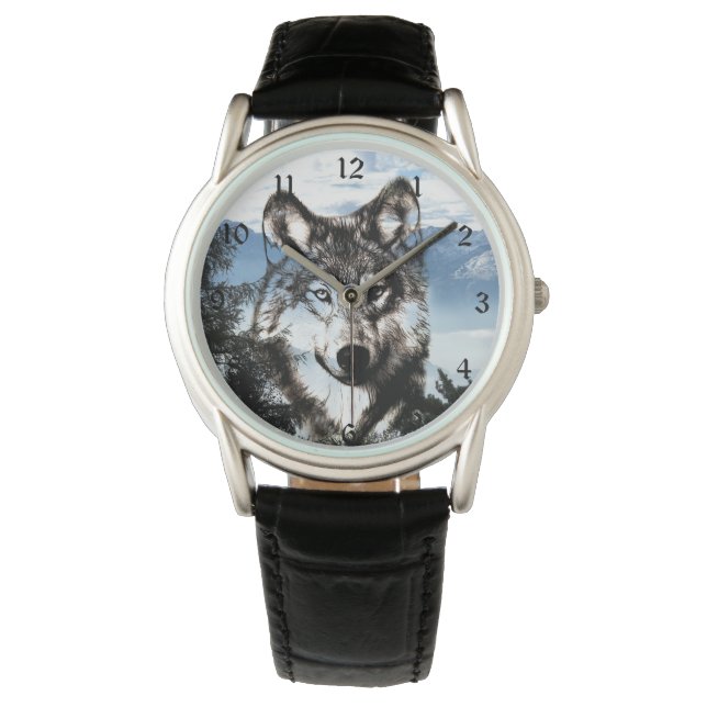 Wolf-Gesicht Armbanduhr (Vorderseite)
