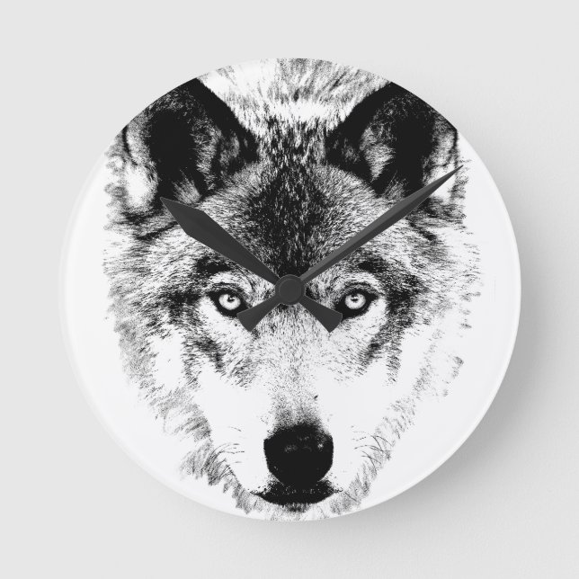Wolf-Gesicht. Digital-Tier-Bild Runde Wanduhr (Vorderseite)