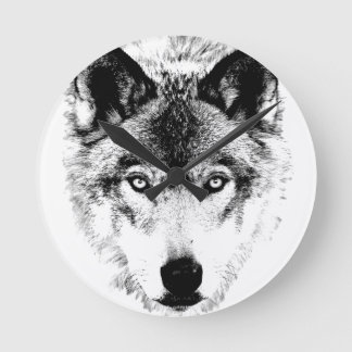 Wolf-Gesicht. Digital-Tier-Bild Runde Wanduhr