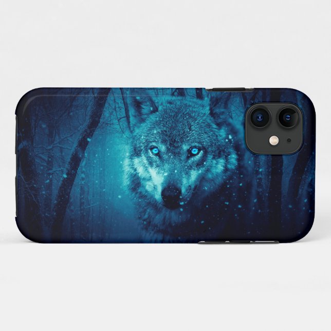 Wolf Gesicht im dunklen Fantasy-Wald Case-Mate iPhone Hülle (Rückseite (Horizontal))