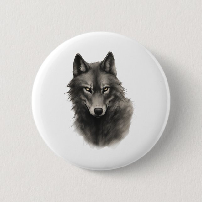 Wolf-Gesichtsaufkleber Button (Vorderseite)