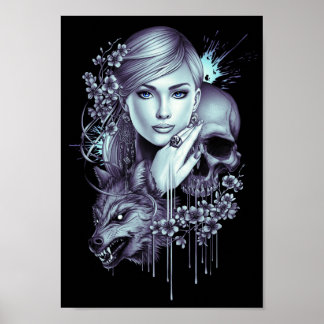 Wolf Girl und Skull Poster