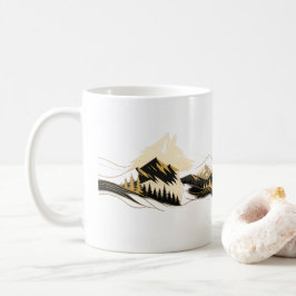 Wolf Golden Line Art Bergszene Tasse