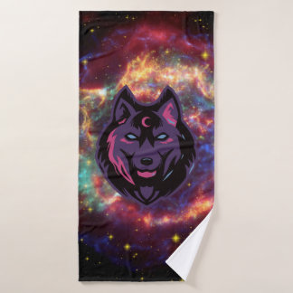 Wolf Grafik Illustration, kosmischer Hintergrund Badhandtuch Set