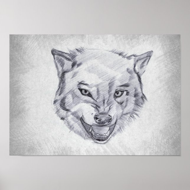 Wolf - Grafische Zeichnung Poster (Vorne)