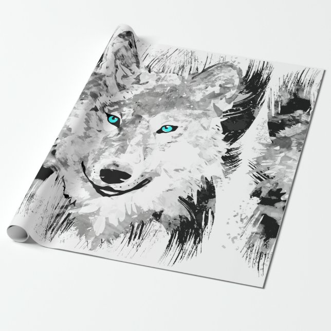 Wolf | Grauer Wolf Zeichnend | Schleifpapier Geschenkpapier (Ungerollt)