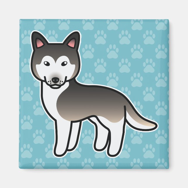 Wolf Gray Cartoon Siberian Husky Magnet (Vorne)