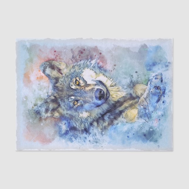 Wolf Gray Hunter Winter Watercolor Seidenpapier (Vorderseite)