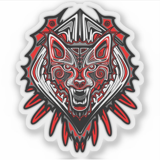 Wolf-Haida-Stammes-Totem-Design Aufkleber (Vorderseite)