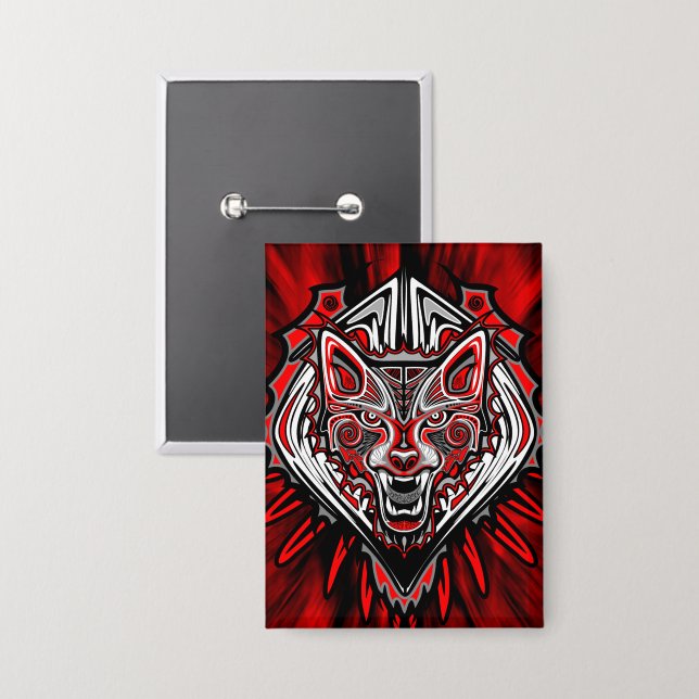 Wolf-Haida-Stammes-Totem-Design Button (Vorderseite/Rückseite)