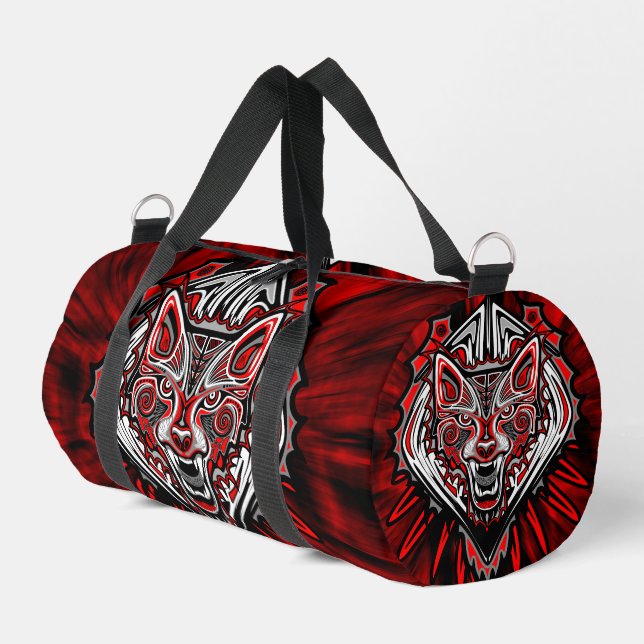 Wolf-Haida-Stammes-Totem-Design Duffle Bag (Linke Seite)