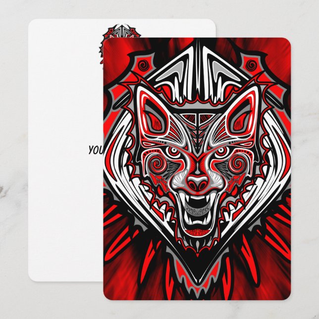 Wolf-Haida-Stammes-Totem-Design Einladung (Vorne/Hinten)
