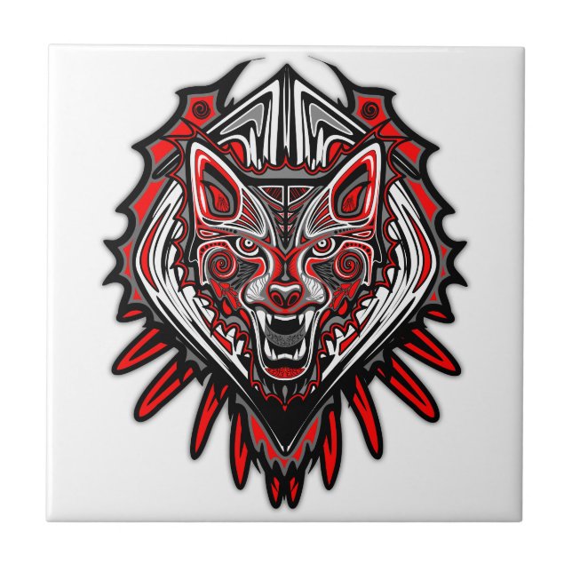 Wolf-Haida-Stammes-Totem-Design Fliese (Vorderseite)