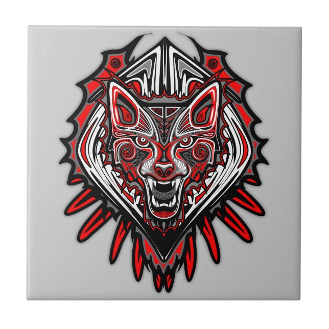 Wolf Haida Stammes-Totem-Design Fliese (Vorderseite)