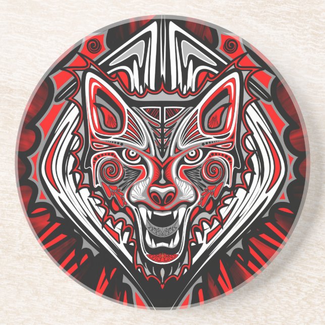 Wolf-Haida-Stammes-Totem-Design Getränkeuntersetzer (Vorne)