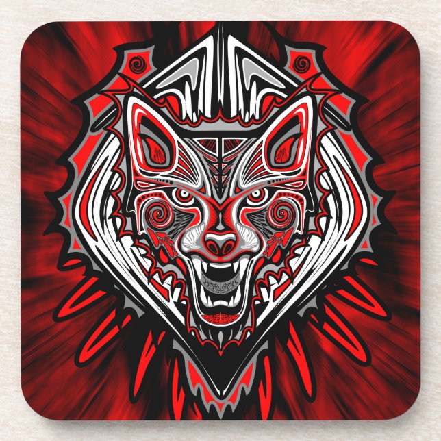 Wolf-Haida-Stammes-Totem-Design Getränkeuntersetzer (Vorderseite)