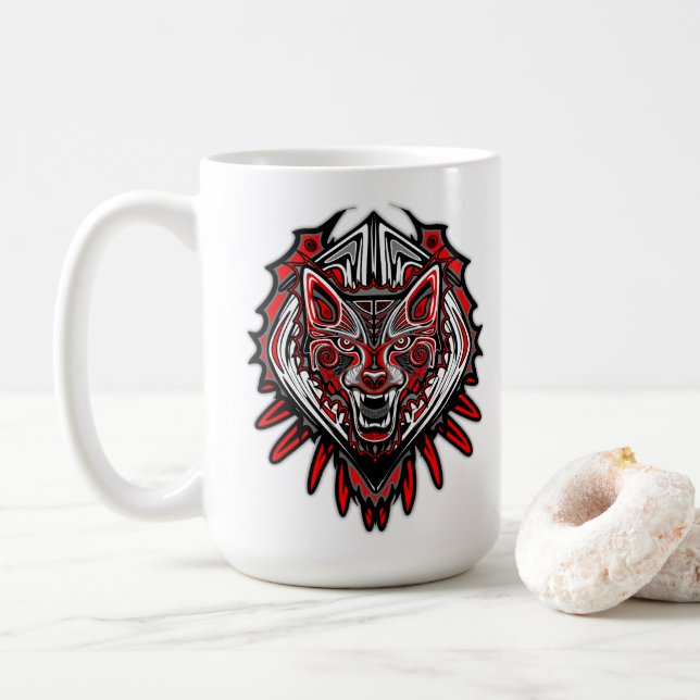 Wolf-Haida-Stammes-Totem-Design Kaffeetasse (Mit Donut)