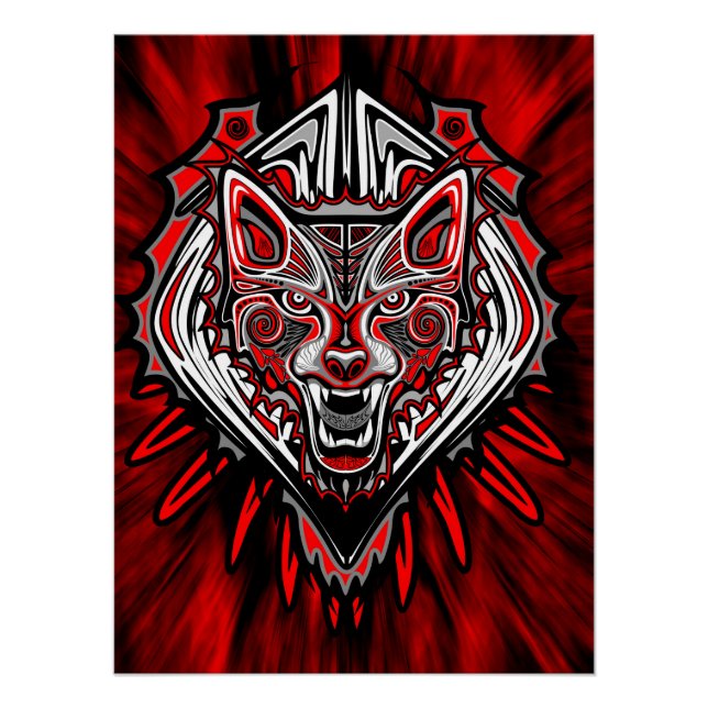 Wolf Haida-Stammes-Totem-Design Poster (Vorderseite)