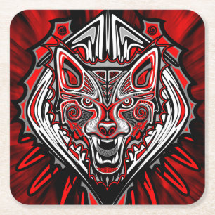 Wolf-Haida-Stammes-Totem-Design Rechteckiger Pappuntersetzer