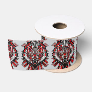Wolf-Haida-Stammes-Totem-Design Satinband
