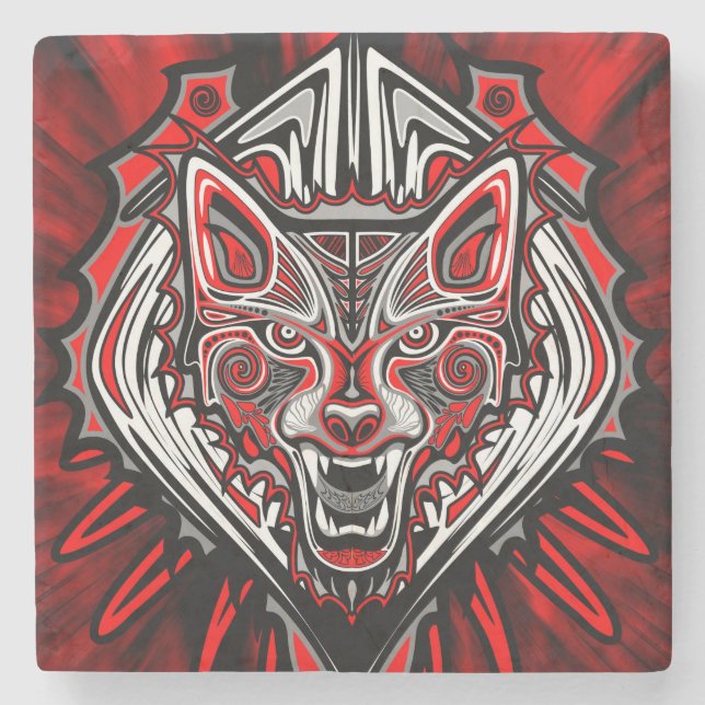 Wolf Haida-Stammes-Totem-Design Steinuntersetzer (Vorderseite)