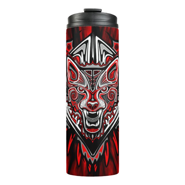 Wolf-Haida-Stammes-Totem-Design Thermosbecher (Vorderseite)