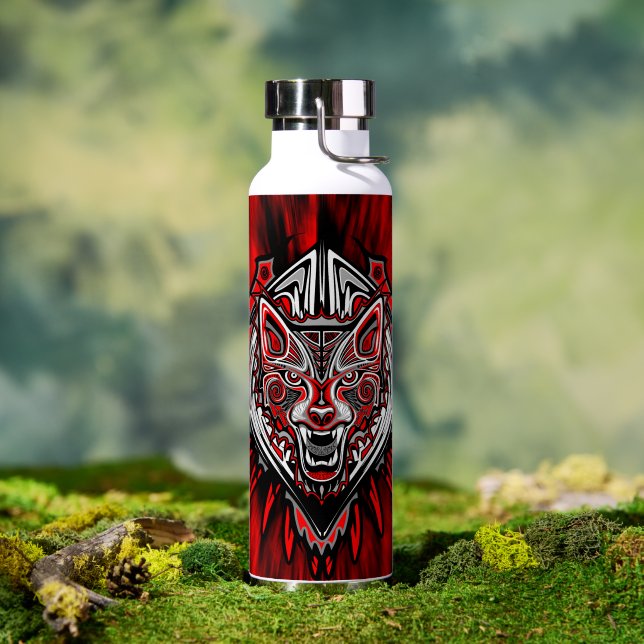 Wolf-Haida-Stammes-Totem-Design Trinkflasche (Außenbereich (gedreht))