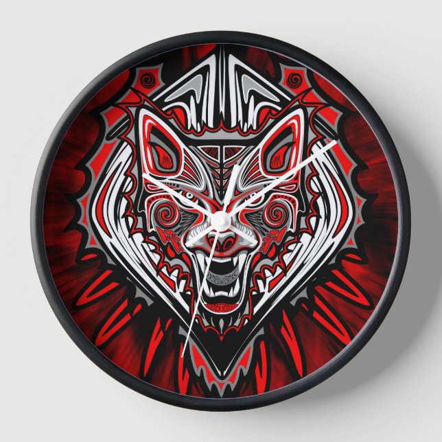 Wolf-Haida-Stammes-Totem-Design Uhr (Vorderseite)
