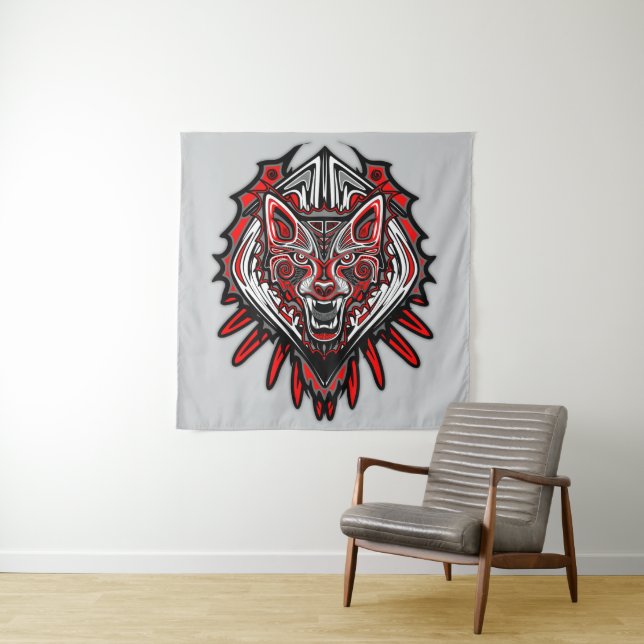 Wolf-Haida-Stammes-Totem-Design Wandteppich (Beispiel)
