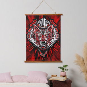 Wolf-Haida-Stammes-Totem-Design Wandteppich Mit Holzrahmen
