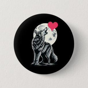 Wolf hält Herz Valentinstag Süße Wölfe Val Button