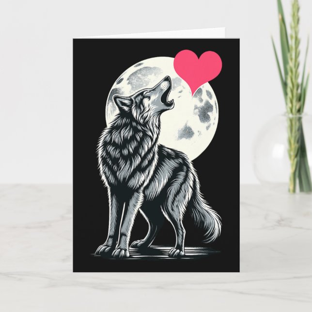Wolf hält Valentinstag-Herz Süße Wölfe Val Karte (Vorderseite)