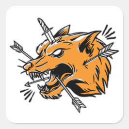 Wolf Hand zeichnend Illustrations-T - Shirt Trucke Quadratischer Aufkleber