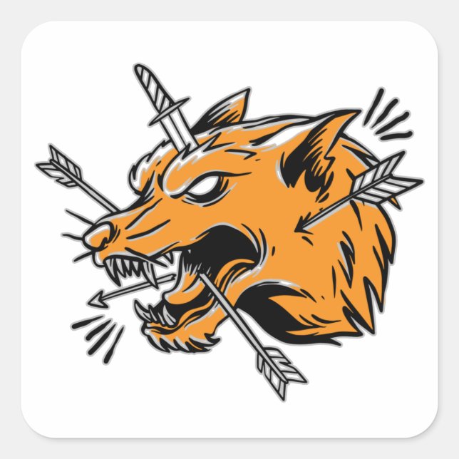 Wolf Hand zeichnend Illustrations-T - Shirt Trucke Quadratischer Aufkleber (Vorderseite)