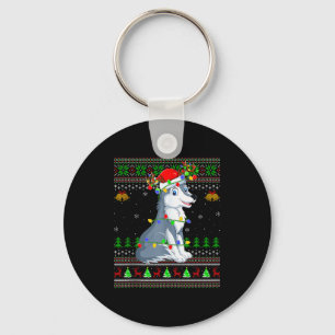 Wolf hässliche Weihnachtspullover Feiertage Santa Schlüsselanhänger
