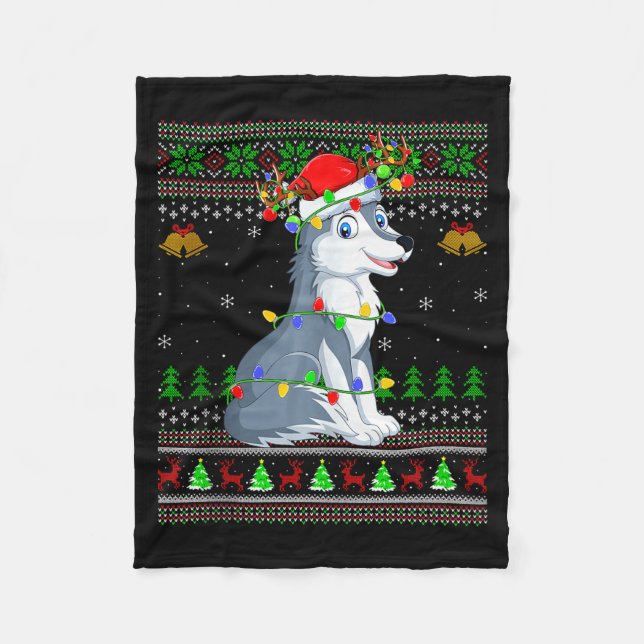 Wolf hässliche Weihnachtspullover Feiertags-Santa  Fleecedecke (Vorderseite)