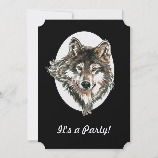 Wolf Head Animal Birthday Custom Invite Einladung (Vorderseite)