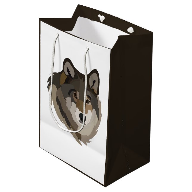 Wolf Head Animal Gray Wild Wolf Mittlere Geschenktüte (Vorderseite Schrägansicht)