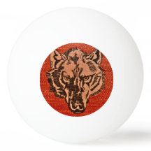 Wolf Head auf Red Ping Pong Ball