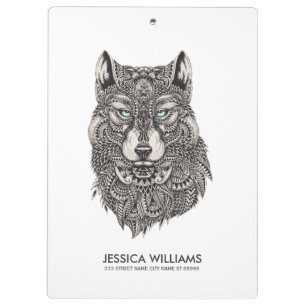 Wolf Head Black Verziert Illustration Klemmbrett