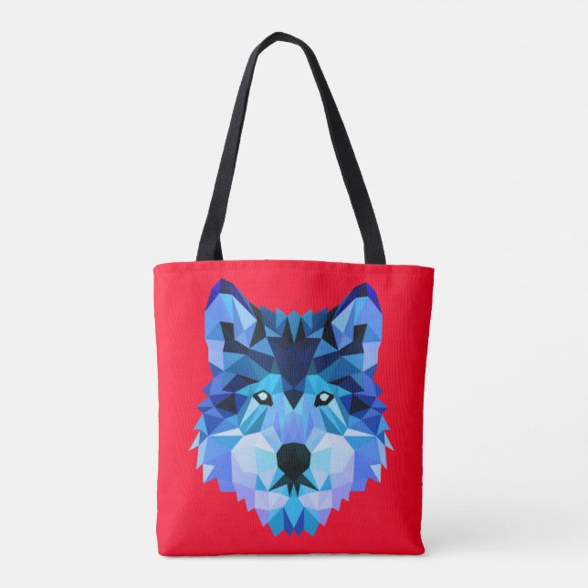 Wolf Head Blue Low Poly Art (Rückseite)