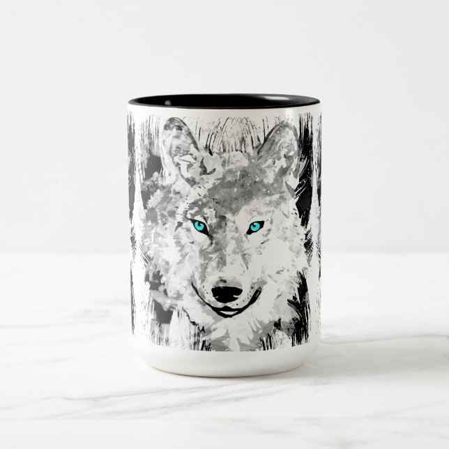 Wolf Head Coffee Cup | Grauer Wolf Zeichnend Tasse (Mittel)